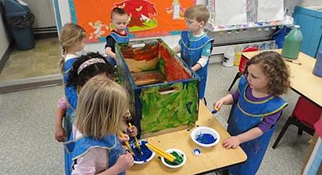 Preschoolers Painting a Box Preschoolers Painting a Box